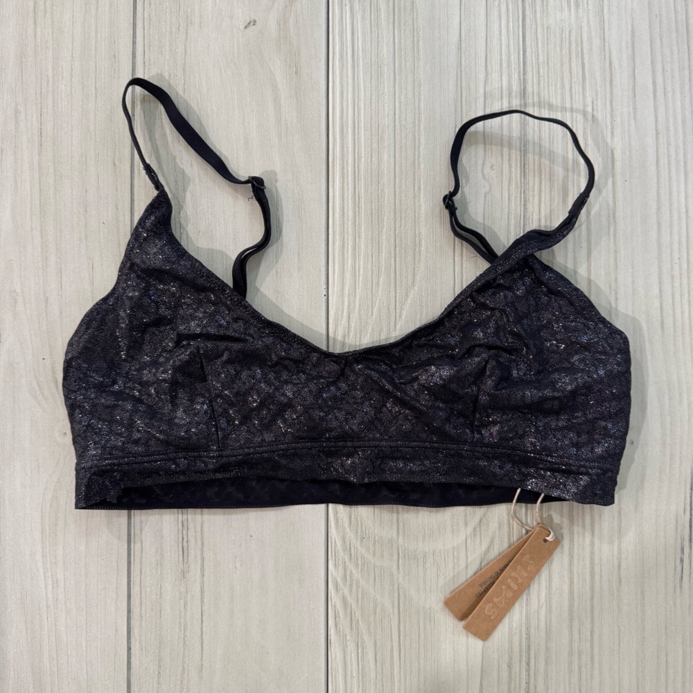 SKIMS Logo Mesh Skimpy Bralette in Black Sparkle Size Small